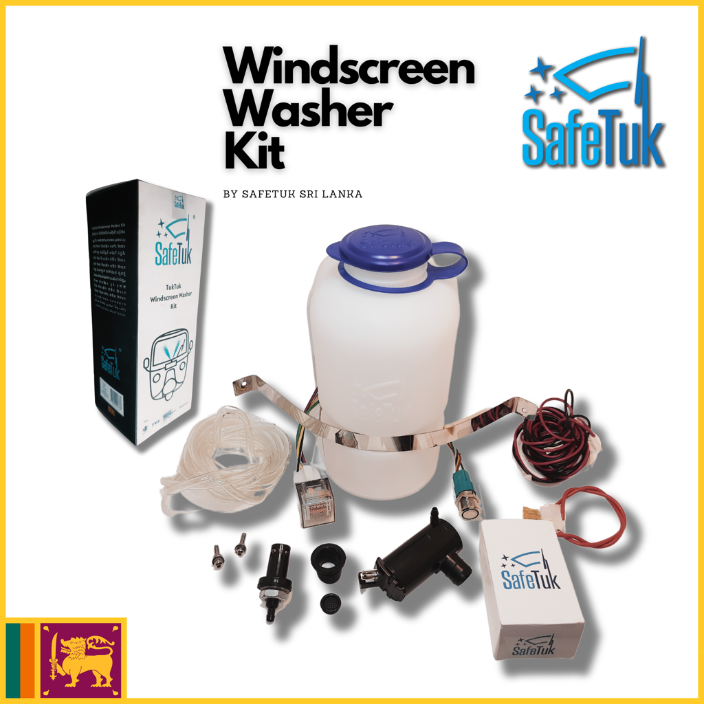 Product image - A brand new product for TukTuks! 
The SafeTuk Windscreen Washer Kit has been designed to be used in TukTuks (Three Wheelers) such as Bajaj RE, TVS King, Piaggio APE, Mahindra Alfa, BUT can also be used in ATVs, kit cars, custom builds, trucks, or nearly any other vehicle that needs a windscreen washer system!
Helps keep the windscreen of your TukTuk, ATV or other vehicles clean and clear at all times.